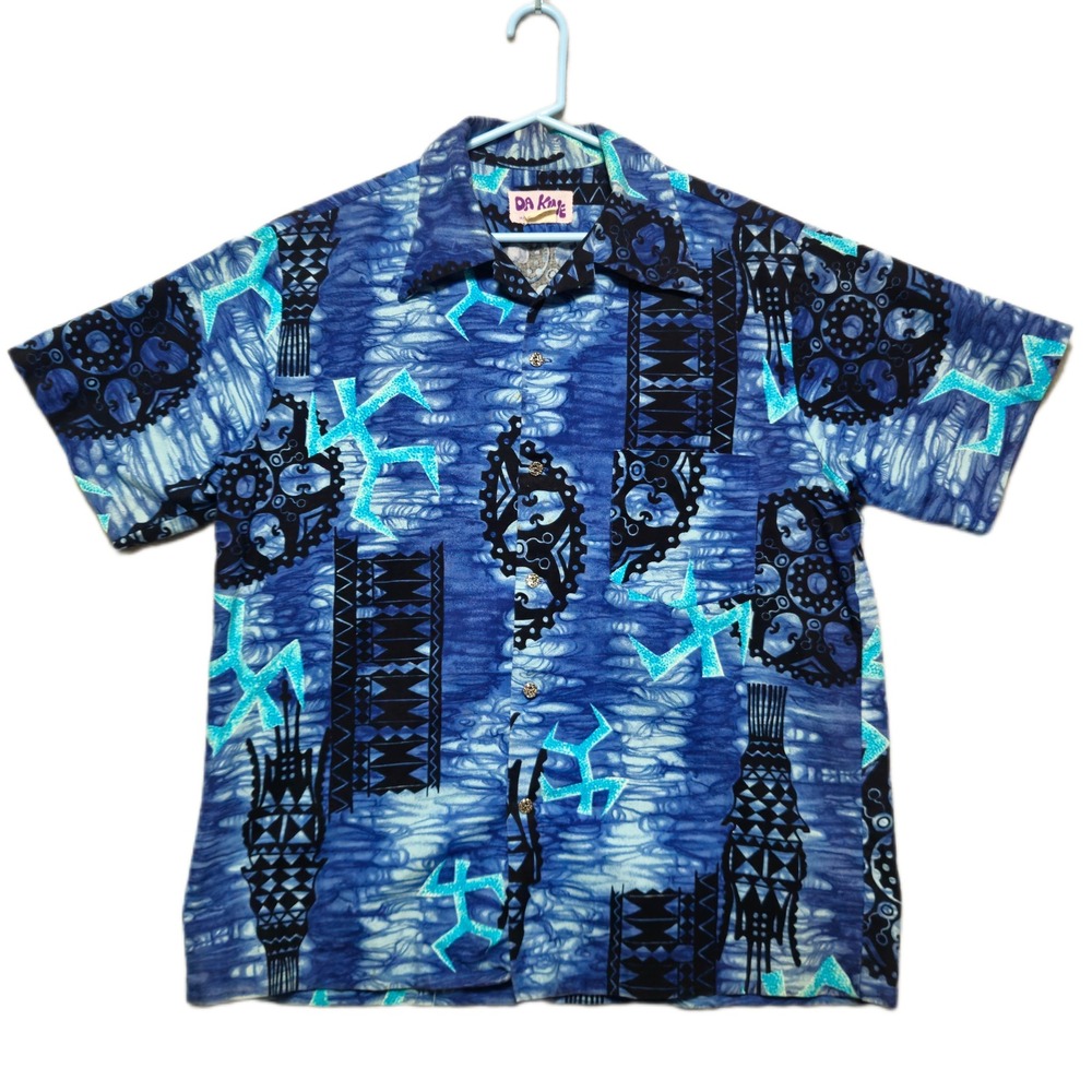 Dakine Hawaii Mens XXL Blue Tribal Batik Print Cotton Short Sleeve Aloha Shirt